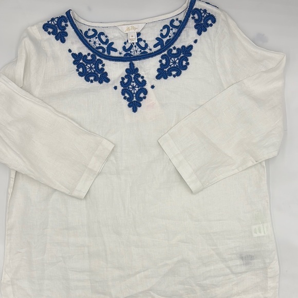Lilly Pulitzer Elyn Beaded 3/4 Sleeve Linen Top in Resort White - Picture 1 of 9